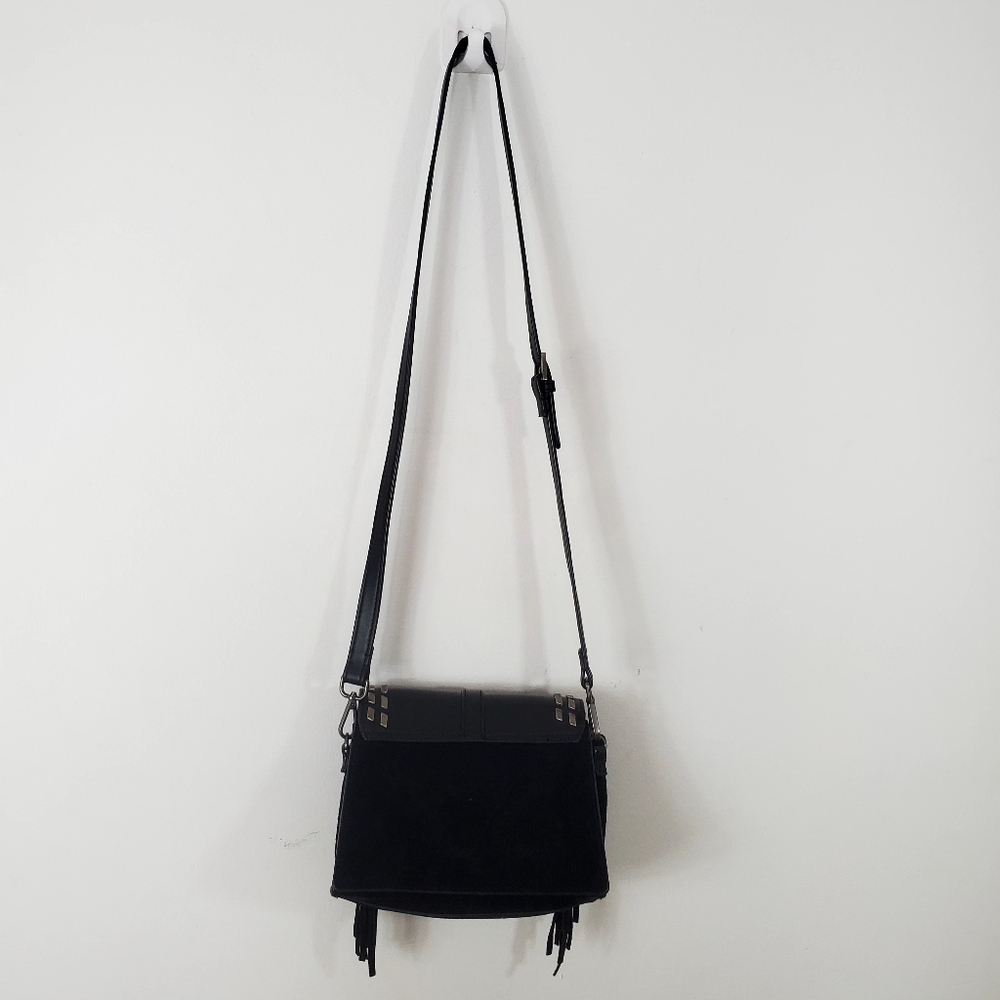 ZARA Western Black Fringe Crossbody Bag with Silver Buckle Detail - Picture 8 of 15